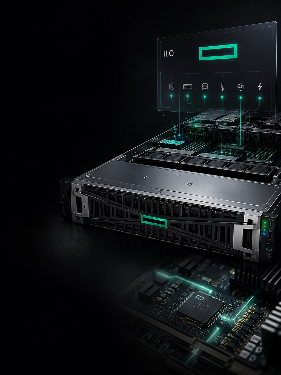 Rack-mounted HPE enterprise servers and remote hardware management