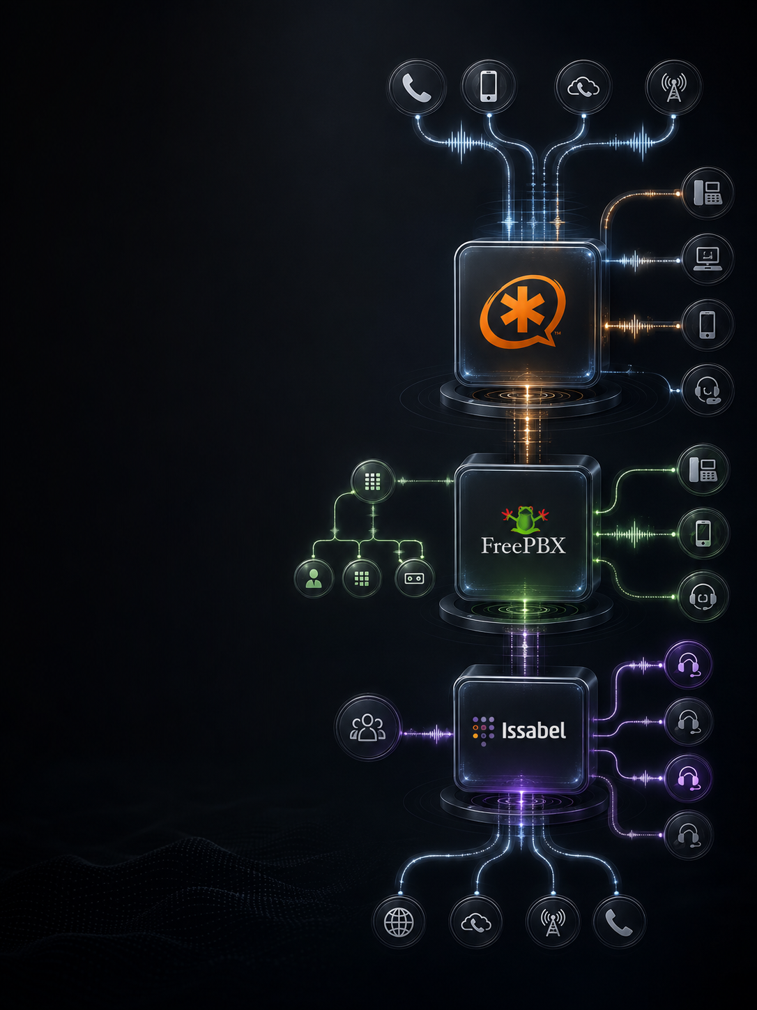 VoIP infrastructure routing SIP calls through PBX services